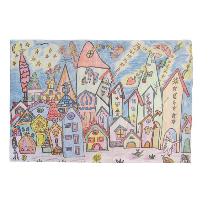 city children's drawing pillowcase (Back)