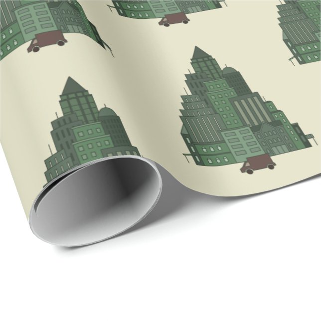 City Christmas Tree Buildings Business/Corporate Wrapping Paper (Roll Corner)