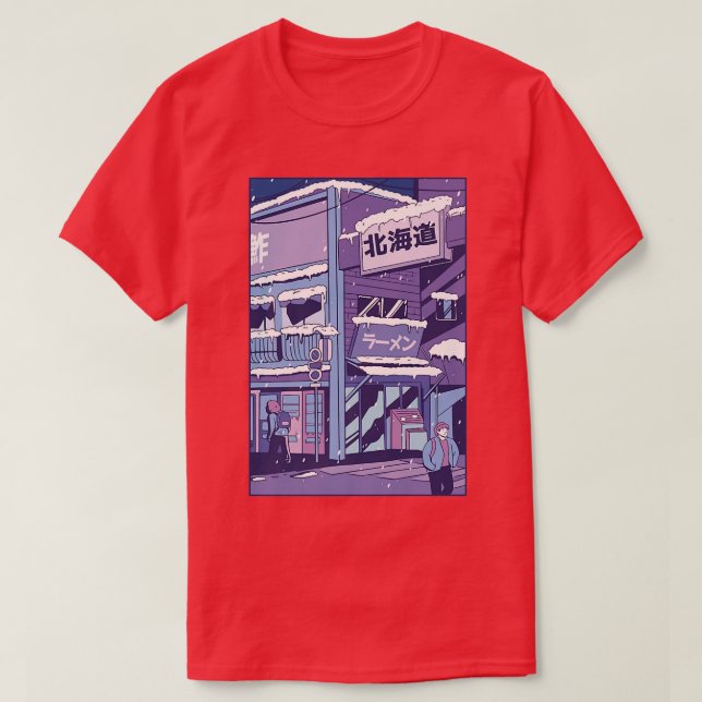 City Covered In Snow Snowing Winter Building  T-Shirt (Design Front)