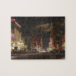 City - Dallas TX - Elm street at night 1941 Jigsaw Puzzle