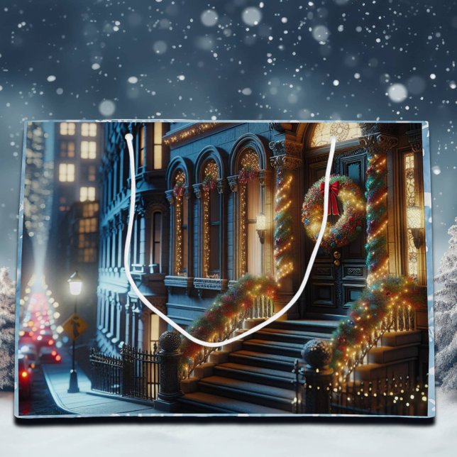 City Downtown Brownstone Building Christmas Large Gift Bag (Creator Uploaded)