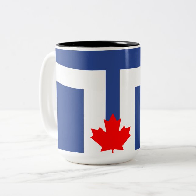 City Flag of Toronto (Canada) Two-Tone Coffee Mug (Front Left)