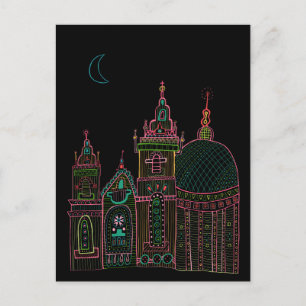 City Glow Bright Neon on Black  Postcard