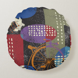 City grunge abstract, seamless vintage pattern. round cushion
