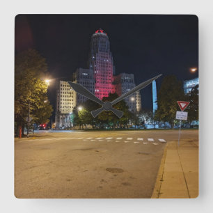 City Hall at Night Square Wall Clock