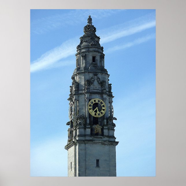 City Hall Clock Tower, Cardiff Poster (Front)