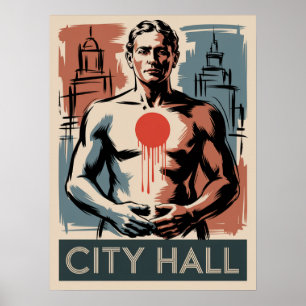 City Hall Manhattan Classical Statue Civic Art Poster