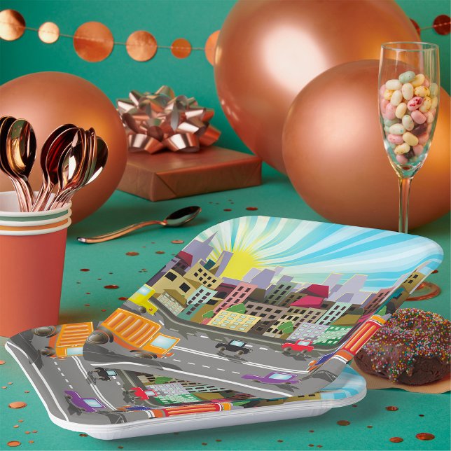 City Highway Cityscape And Traffic Paper Plate (Creator Uploaded)