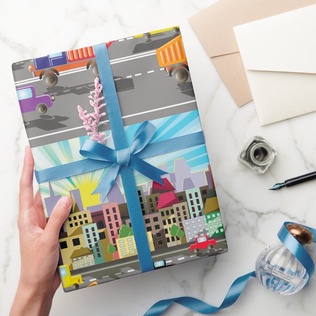 City Highway Cityscape And Traffic Wrapping Paper (Creator Uploaded)