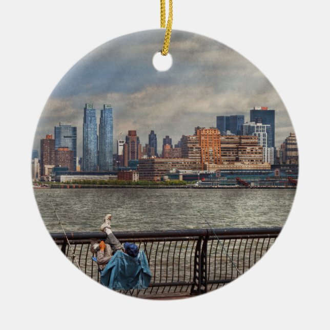 City - Hoboken, NJ - Fishing - The good life Ceramic Tree Decoration (Front)