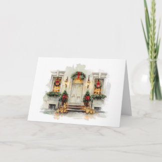 City Home with Wreaths Christmas Holiday Card