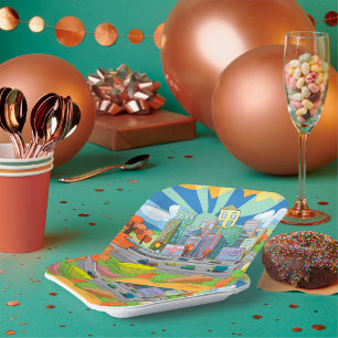 City In Autumn Paper Plate