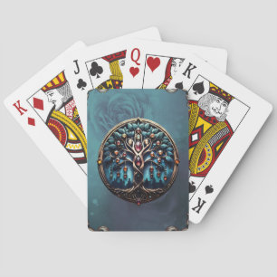 City in the shadow of the luxurious tree of life. playing cards