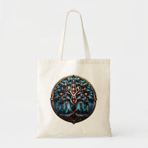 City in the shadow of the luxurious tree of life. tote bag