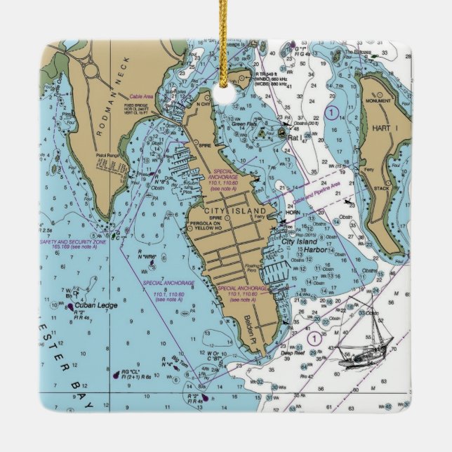 City Island Bronx NY Chart Ceramic Ornament (Back)