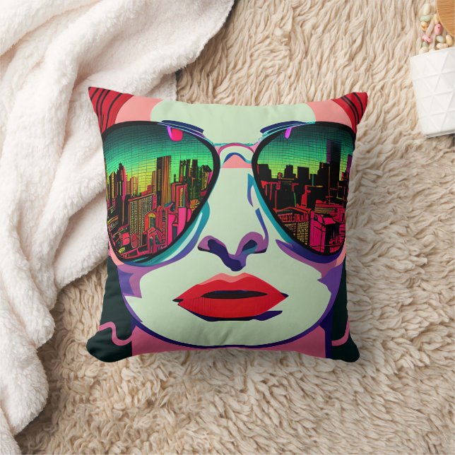 City Lady in Sunglasses Unique Colourful Art Cushion (Blanket)
