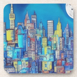 City life at night coffee coasters