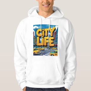 City Life – Retro Urban Pop Art Cityscape Sticker Hoodie