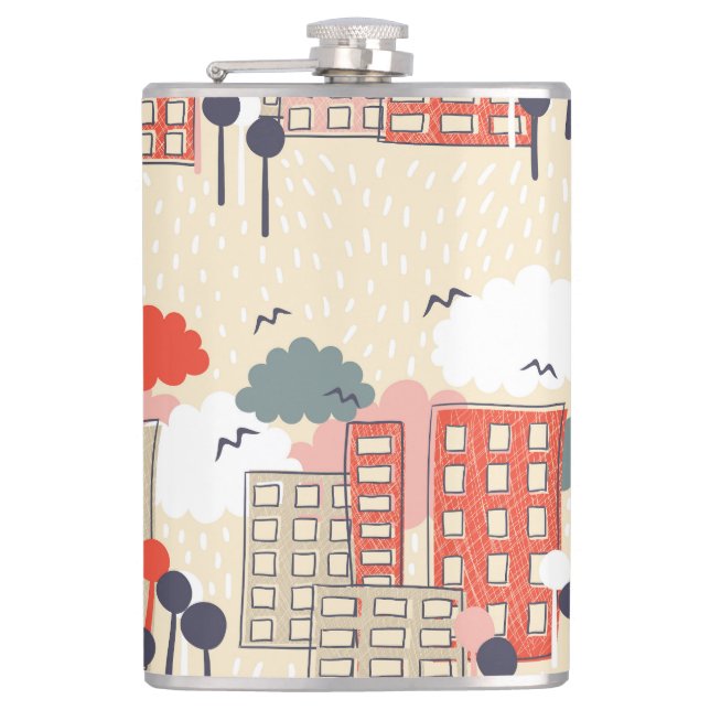 City Life: Seamless Pattern Hip Flask (Front)