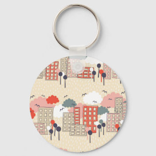 City Life: Seamless Pattern Key Ring