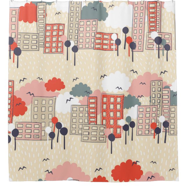 City Life: Seamless Pattern Shower Curtain (Front)