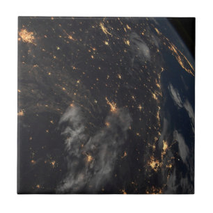 City Lights At Night On Planet Earth Ceramic Tile