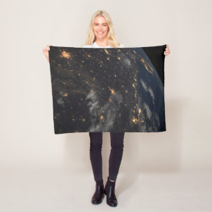 City Lights At Night On Planet Earth Fleece Blanket