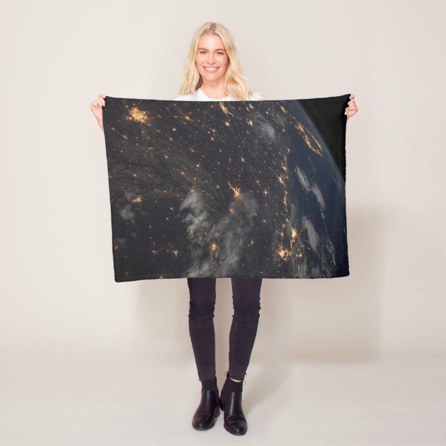 City Lights At Night On Planet Earth Fleece Blanket (In Situ)