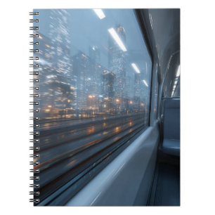 City Lights Blur From Train Window Notebook