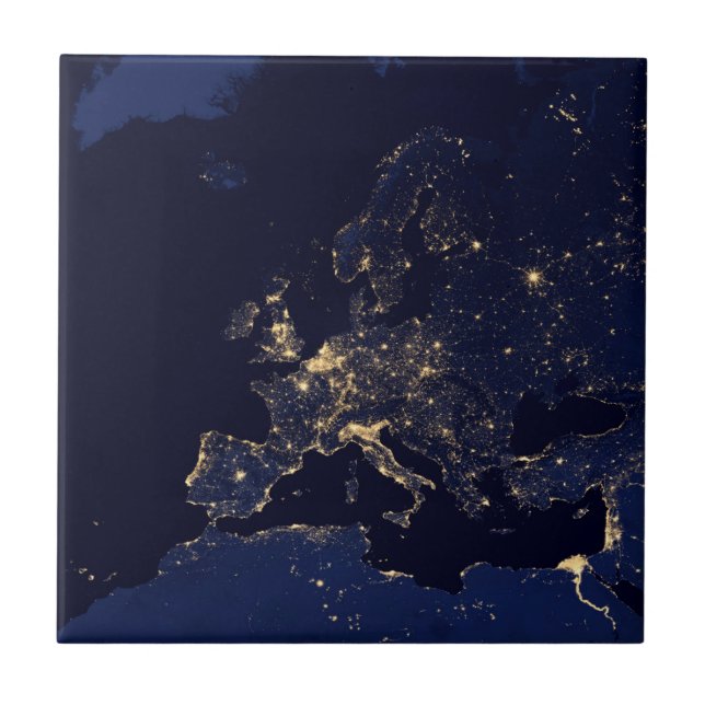 City Lights In Several European And Nordic Cities. Ceramic Tile (Front)