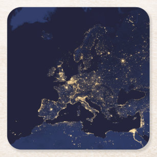City Lights In Several European And Nordic Cities. Square Paper Coaster