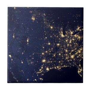 City Lights Of The United States At Night. Ceramic Tile
