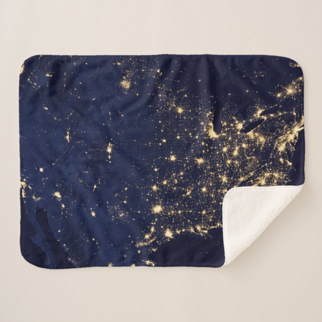 City Lights Of The United States At Night. Sherpa Blanket (Front (Horizontal))