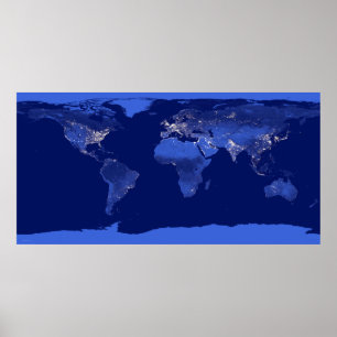 City Lights Of The World Satellite Poster Map