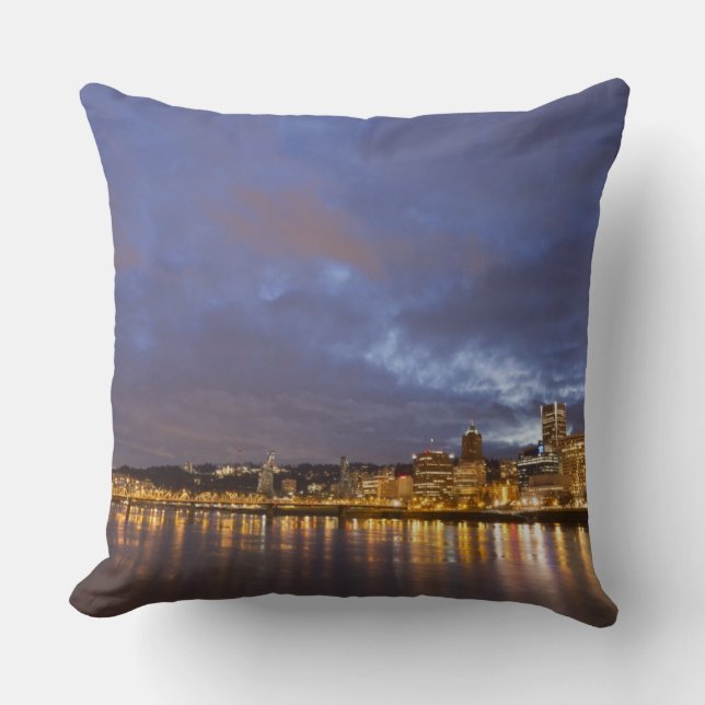 City lights reflected in the Willamette river Cushion (Front)