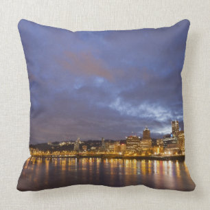 City lights reflected in the Willamette river Cushion