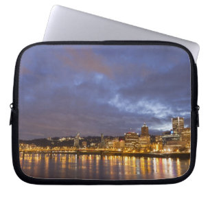 City lights reflected in the Willamette river Laptop Sleeve