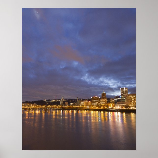 City lights reflected in the Willamette river Poster (Front)