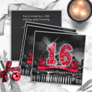 City Lights Sweet Sixteen Red ID242 Invitation