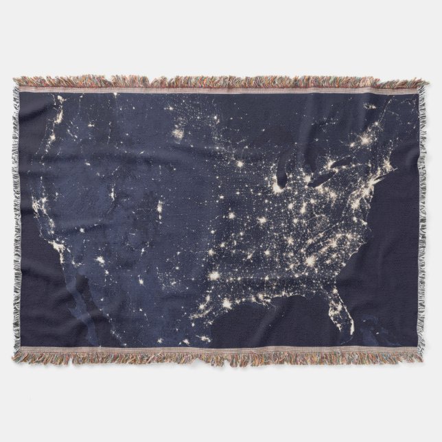 City Lights United States From Space Throw Blanket (Front)
