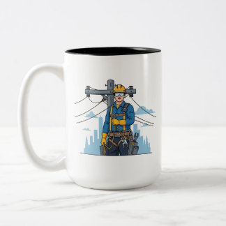 City Lineman Hero Portrait | Electrical Utility Two-Tone Coffee Mug