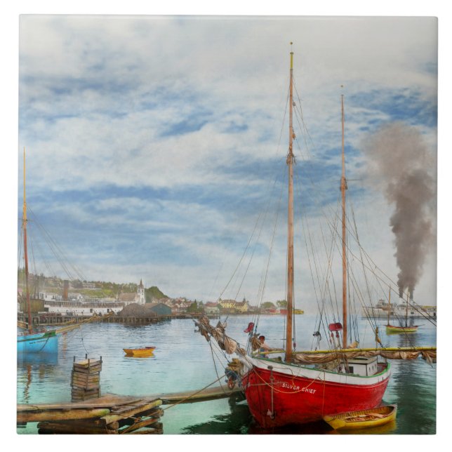 City - Mackinac Island MI - Nautical dude 1906 Ceramic Tile (Front)