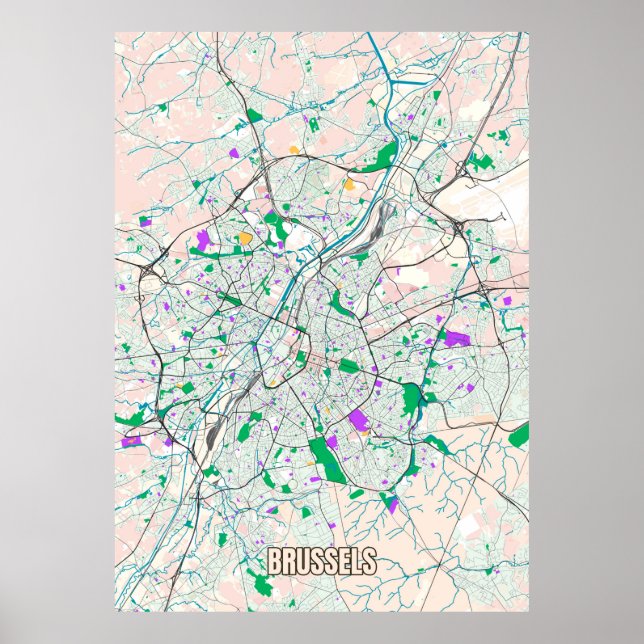City map of Brussels, Belgium Poster (Front)