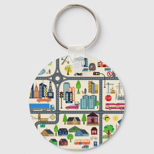 City Map Pattern Key Ring