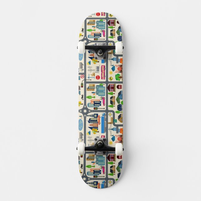 City Map Pattern Skateboard (Front)