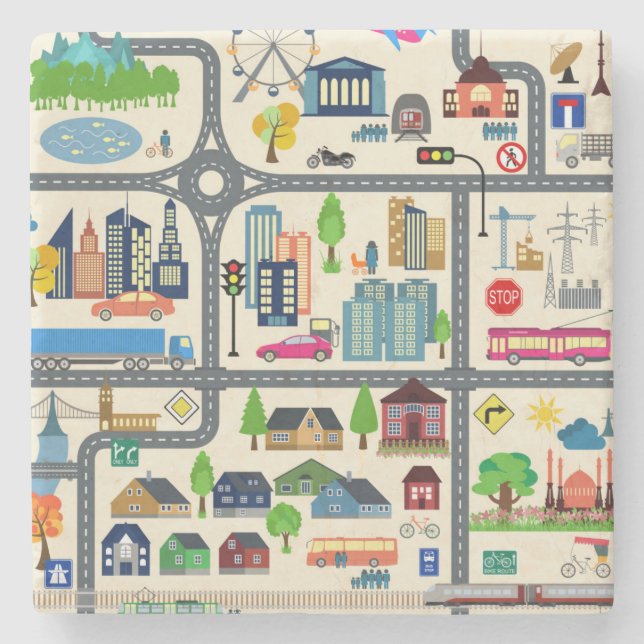 City Map Pattern Stone Coaster (Front)