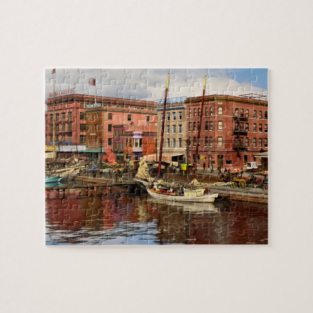 City MD - Pratt St - Beer and More 1906 Left half Jigsaw Puzzle (Horizontal)