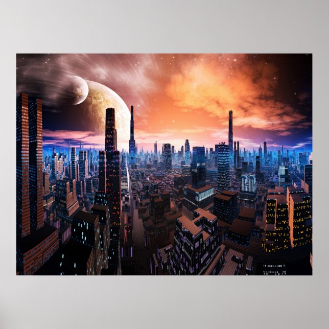 'City Never Sleeps' Scifi Fantasy Art Poster (Front)