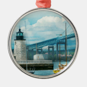 City - Newport RI - The Newport lighthouse Metal Ornament
