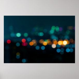 City night light blur bokeh, defocused backgrounda poster